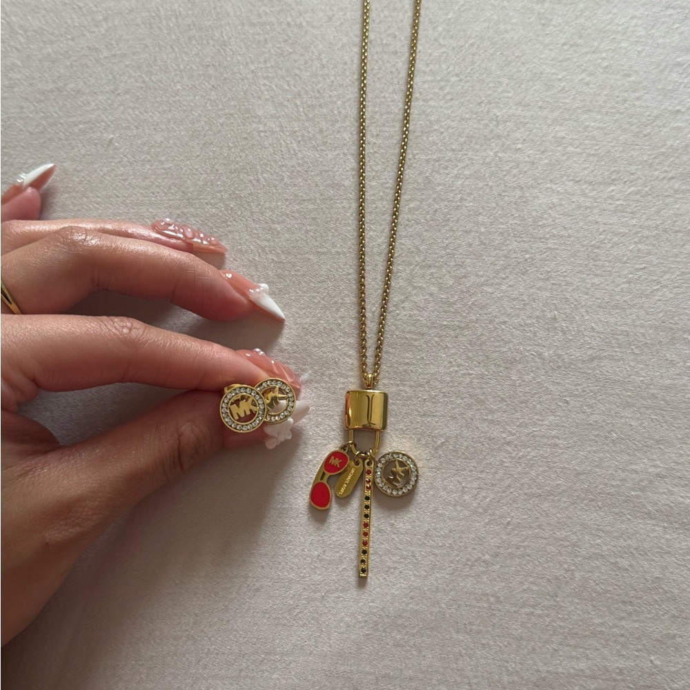 Gold Charm MK Necklace and Earring Set